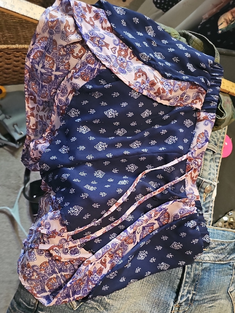 Xhilaration Navy and Lavender Paisley Blouse